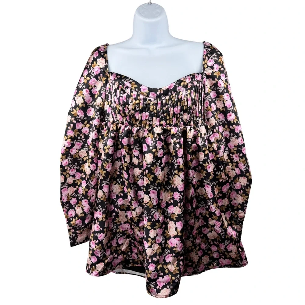 NEW NWT Love & Lemons Kate Mini Dress Floral Babydoll‎ Medium Satin Coquette